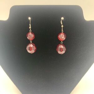 Victorian Costume Fashion Cranberry Faced Lucite Ornate Dangle Drop Earrings
